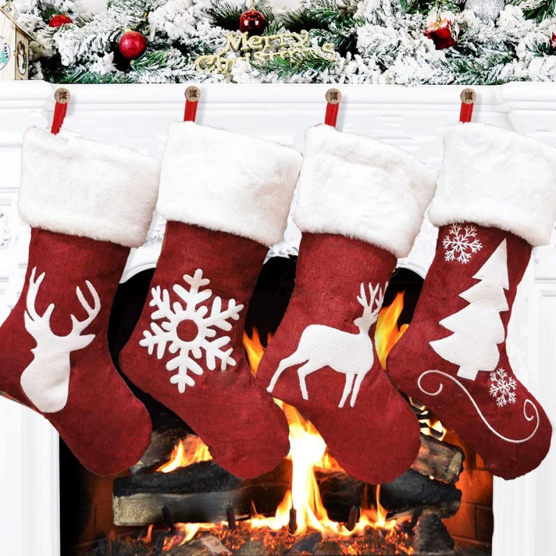 Embroidery Xmas Stocking - Calza rossa di Babbo Natale Alce
