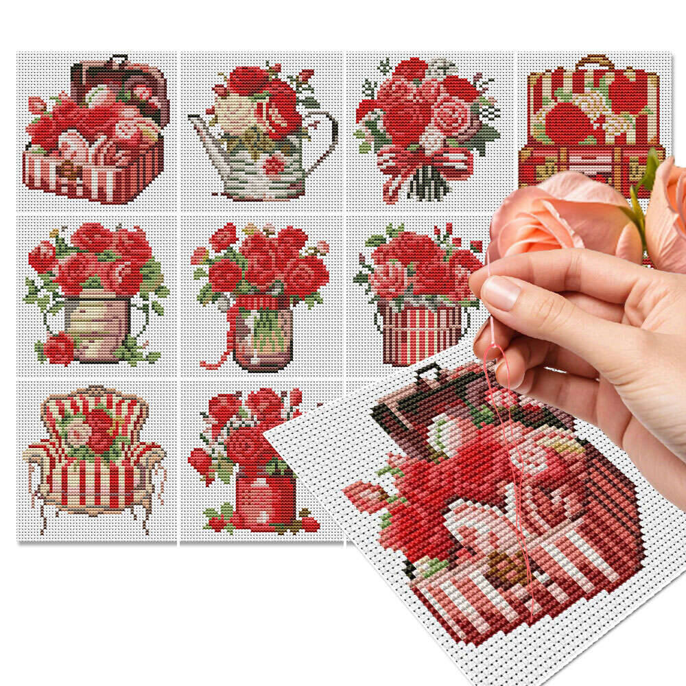 Embroidery Rose Stitch - 12 pezzi rosa punto croce 11