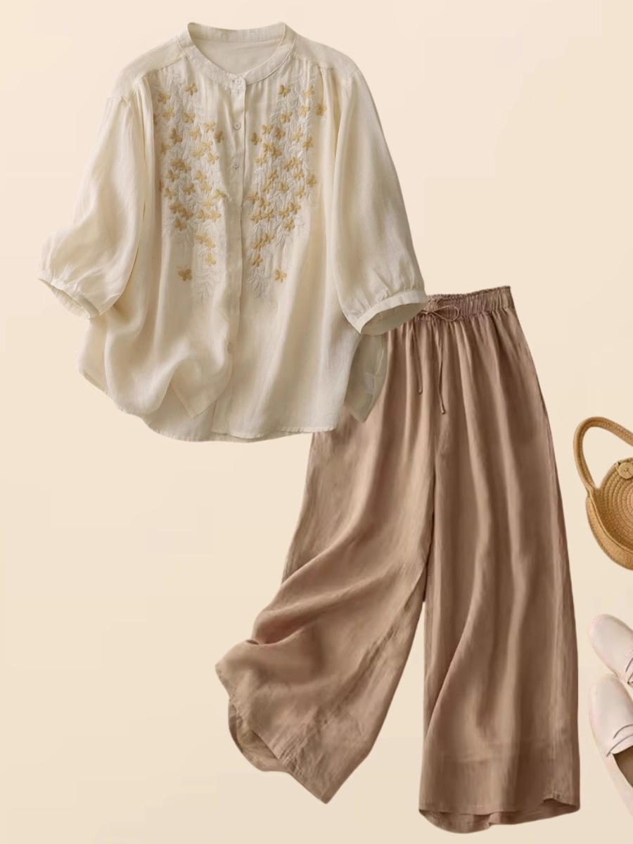 Embroidery Cotton Shirt - Nuovo completo estivo da donna in