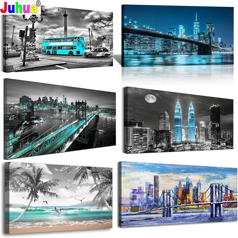 Embroidery York - Famoso moderno urbano skyline notte pittura