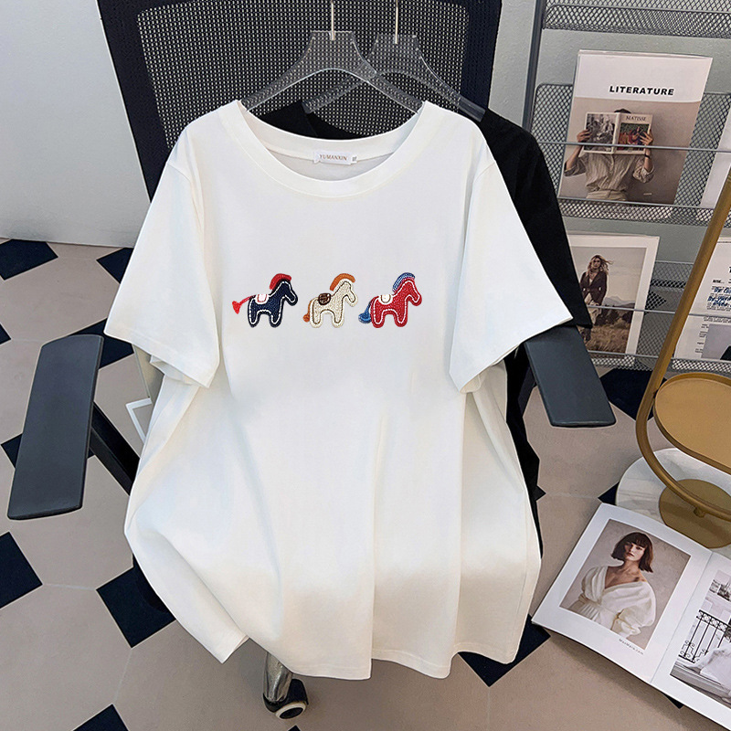 Embroidery Cotton Shirt - T-shirt Ricamata con Pony da Donna