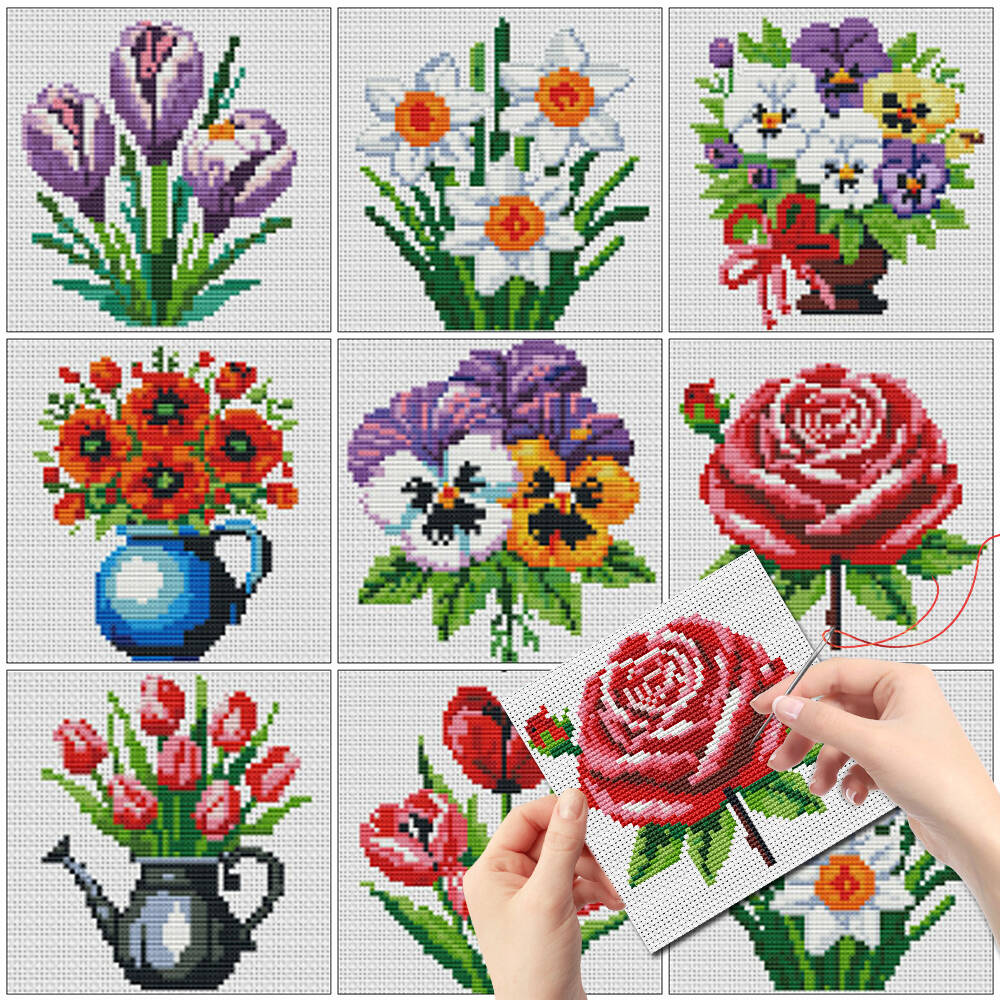 Embroidery Rose Stitch - Evershine Set di 8 Mini Vasi