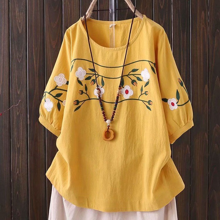 Embroidery Cotton Shirt - T-shirt a maniche corte da donna