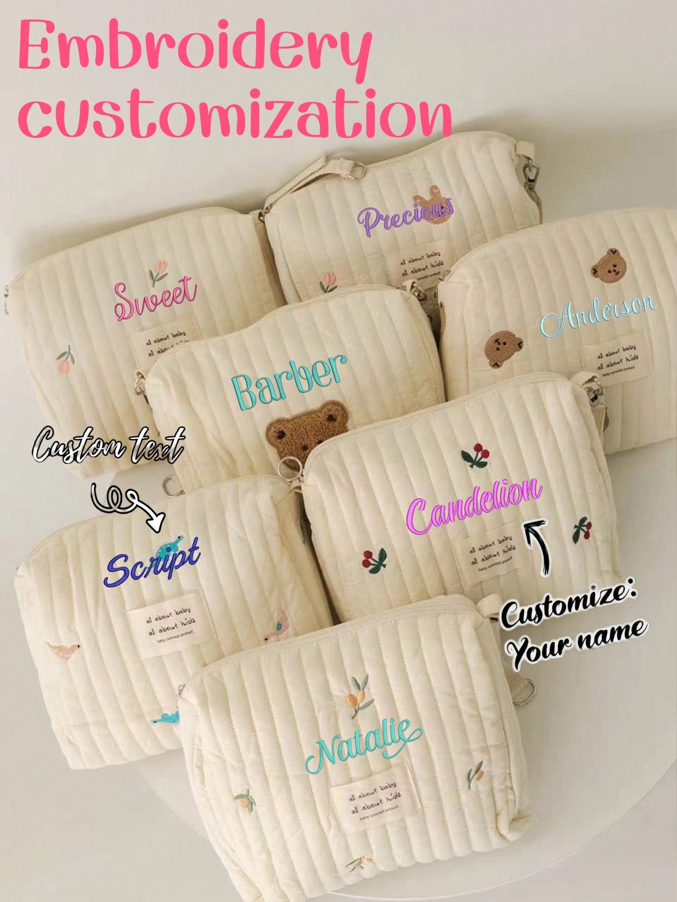 Embroidery Quilting - Borsa per pannolini con ricamo personalizzato,