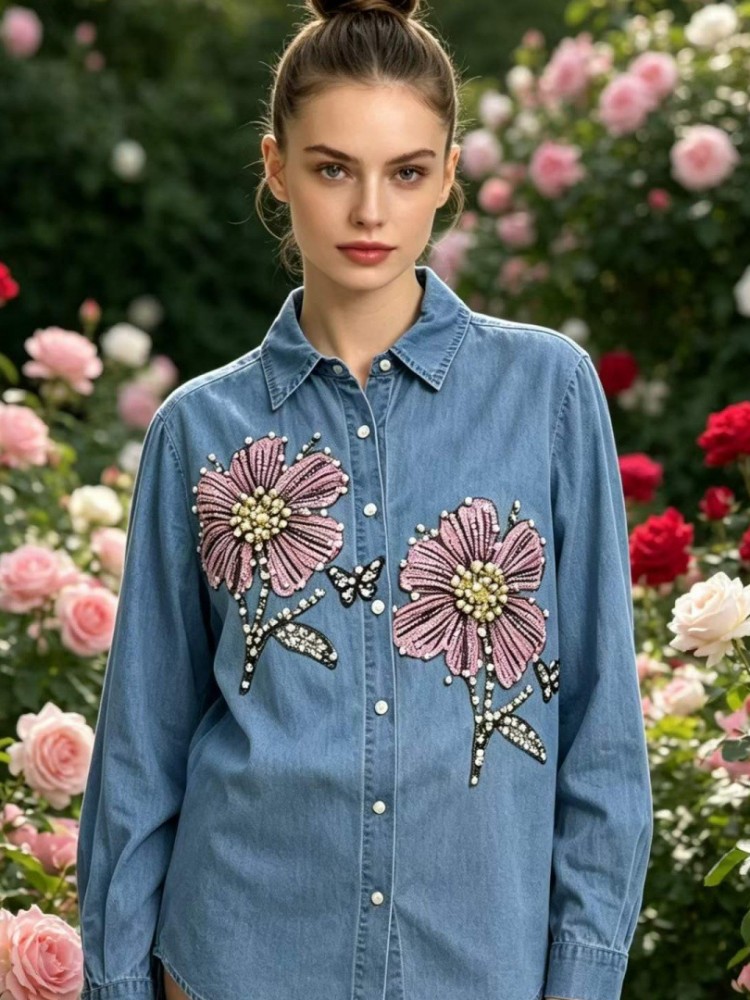 Camicette in Denim Ricamate pe - Embroidery Cotton Shirt recensione e prezzo